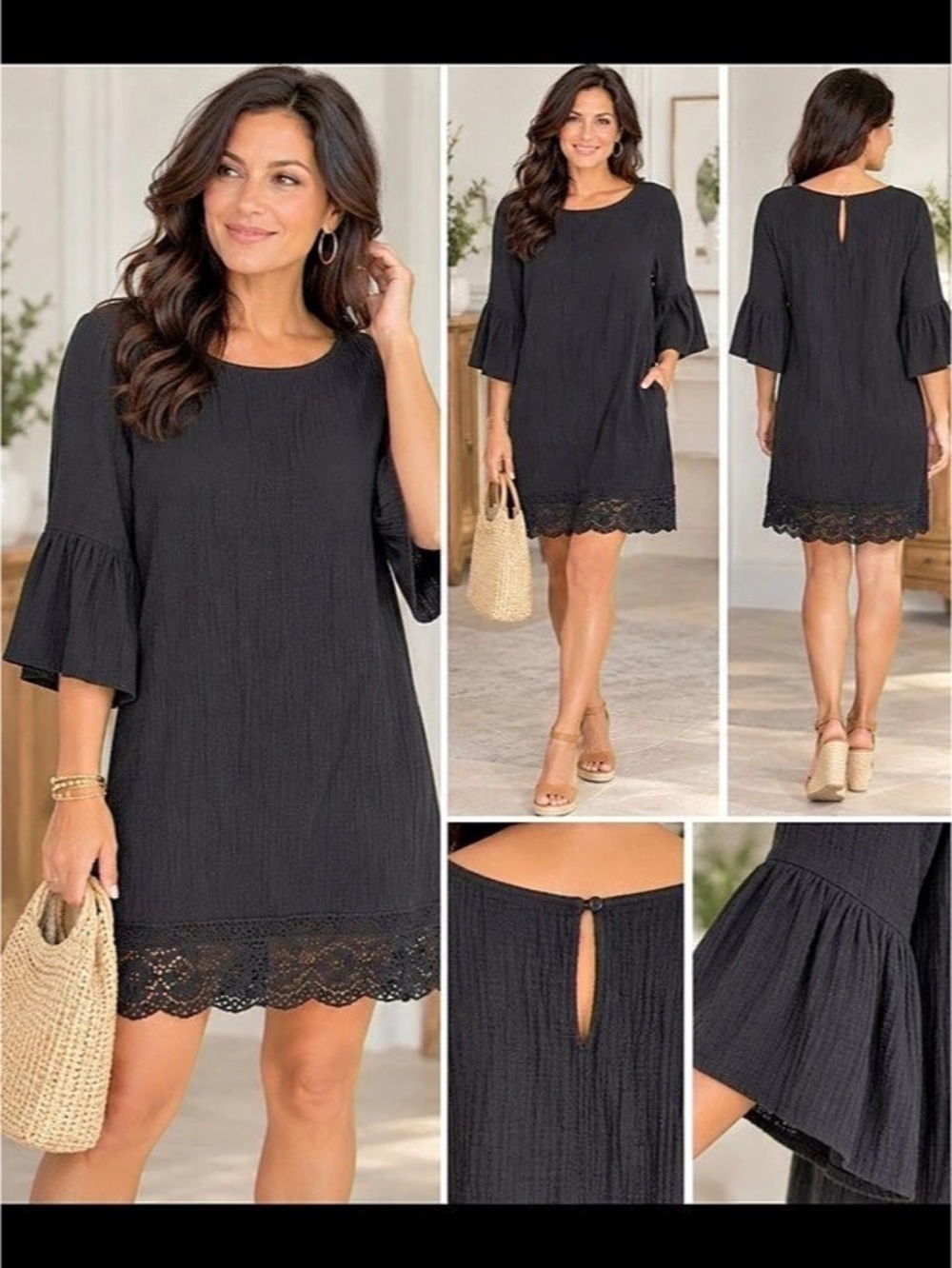 Edward an Black gauze cotton Lace Hem Mini Dress Like New